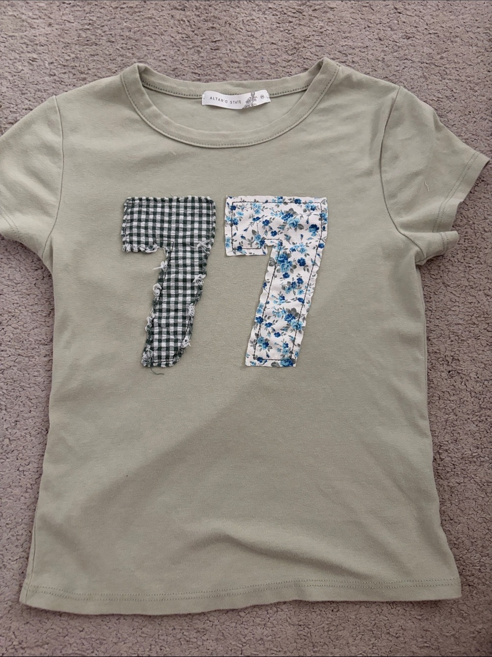 Altar'd State Sage Green Patchwork '77' Graphic Tee